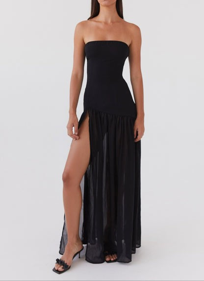 Alicia Noir Chiffon Maxi Dress