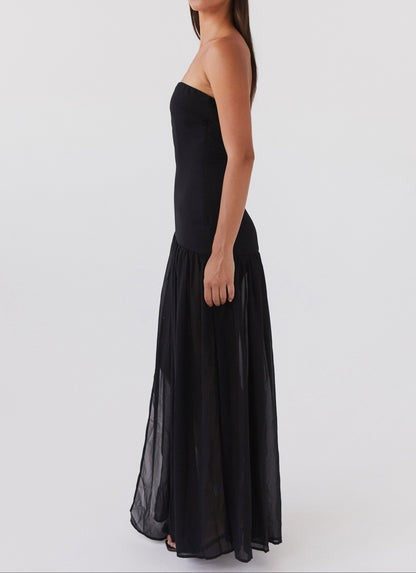 Alicia Noir Chiffon Maxi Dress