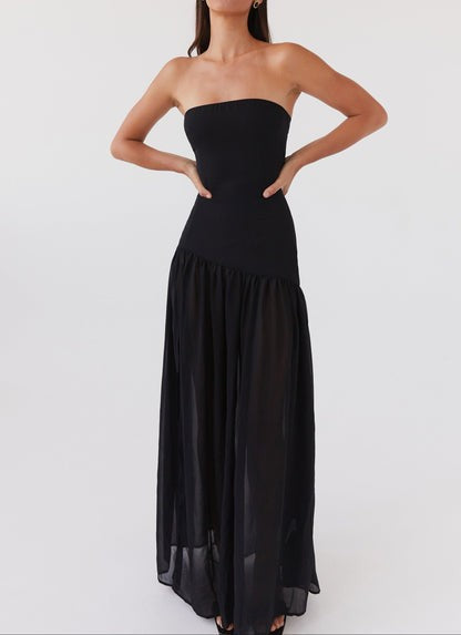 Alicia Noir Chiffon Maxi Dress