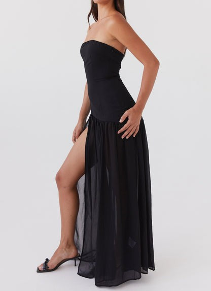 Alicia Noir Chiffon Maxi Dress