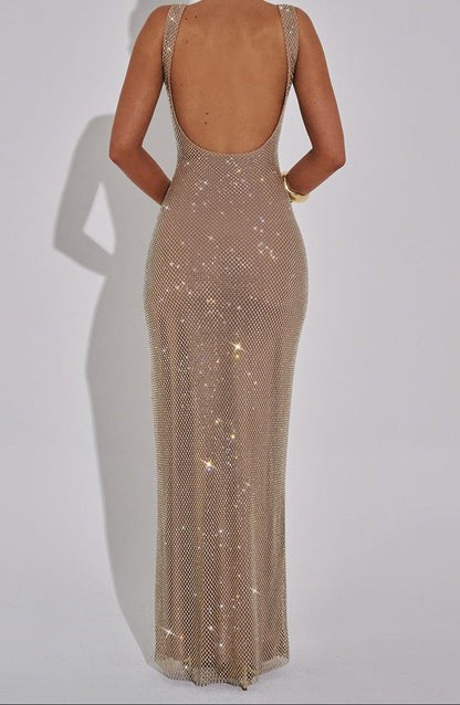 Auriel Gold Crystal Maxi Dress