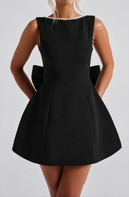 Carrie Pearl-Trim Black Mini Dress