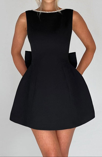 Carrie Pearl-Trim Black Mini Dress