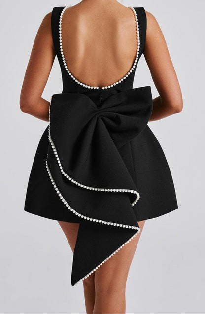 Carrie Pearl-Trim Black Mini Dress