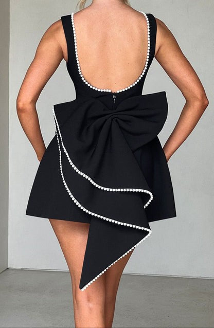 Carrie Pearl-Trim Black Mini Dress
