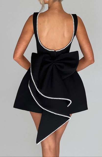 Carrie Pearl-Trim Black Mini Dress