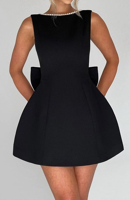 Carrie Pearl-Trim Black Mini Dress