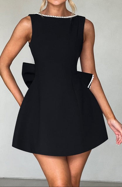Carrie Pearl-Trim Black Mini Dress