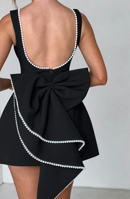Carrie Pearl-Trim Black Mini Dress