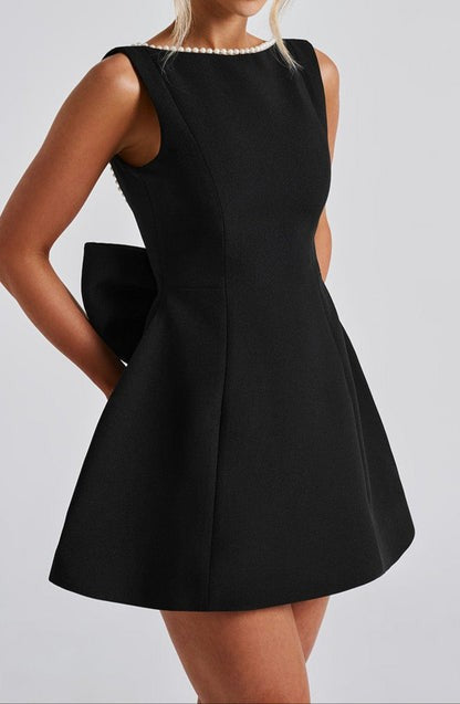 Carrie Pearl-Trim Black Mini Dress