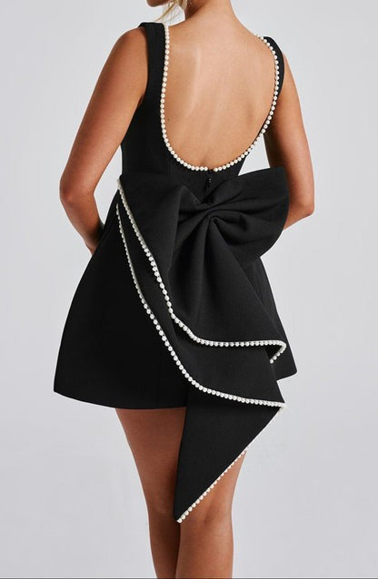 Carrie Pearl-Trim Black Mini Dress