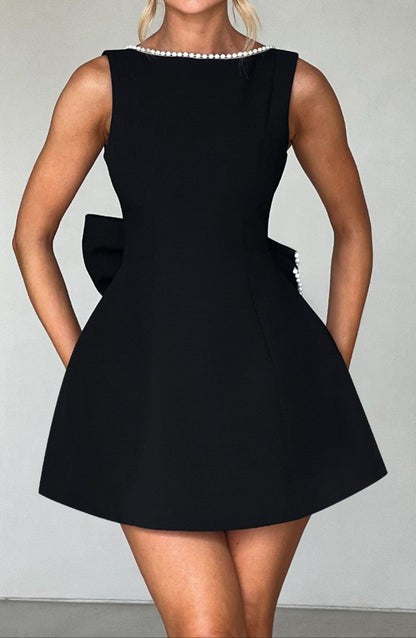 Carrie Pearl-Trim Black Mini Dress