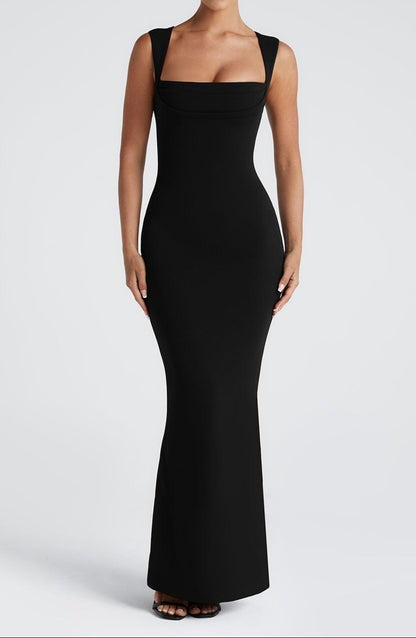 Helena Noir Pleated Maxi Gown
