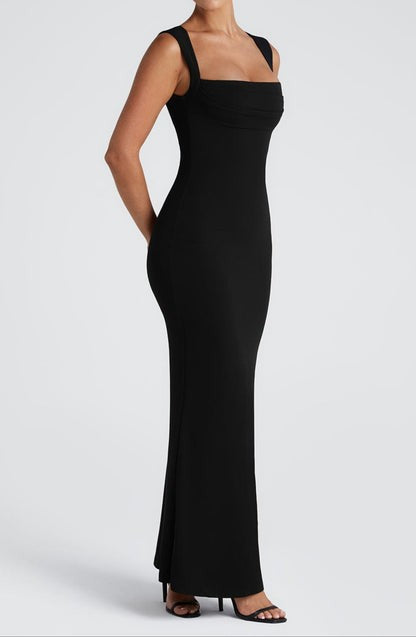 Helena Noir Pleated Maxi Gown