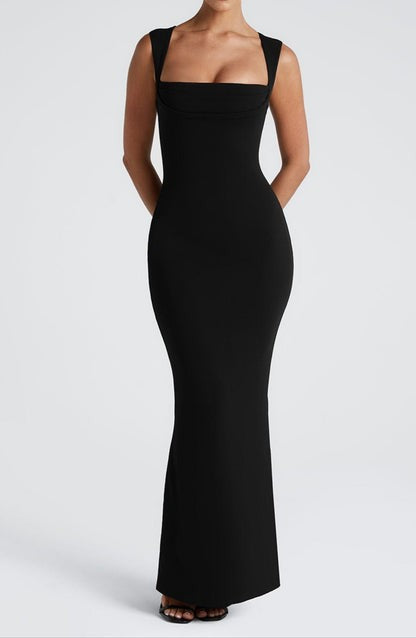 Helena Noir Pleated Maxi Gown