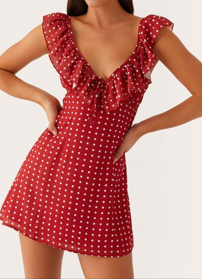 Isla Rouge Dot Ruffle Mini Dress