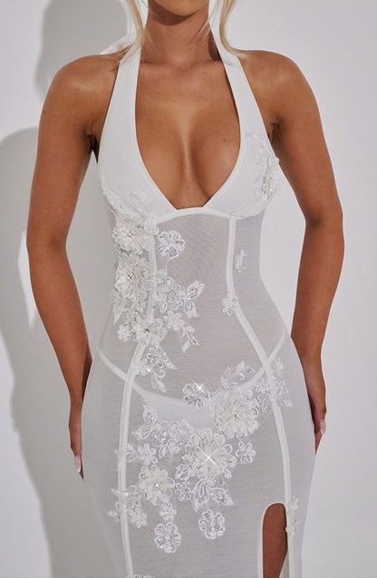 Jacqueline Ivory Sequin Floral Maxi Dress