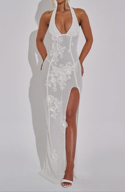 Jacqueline Ivory Sequin Floral Maxi Dress
