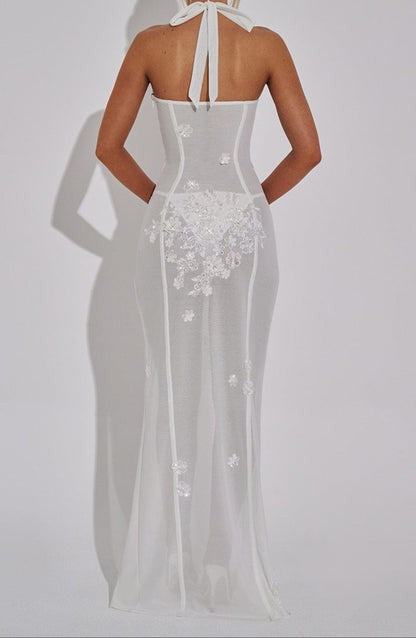 Jacqueline Ivory Sequin Floral Maxi Dress