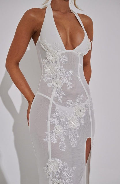 Jacqueline Ivory Sequin Floral Maxi Dress