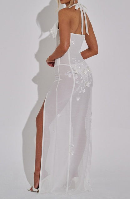 Jacqueline Ivory Sequin Floral Maxi Dress