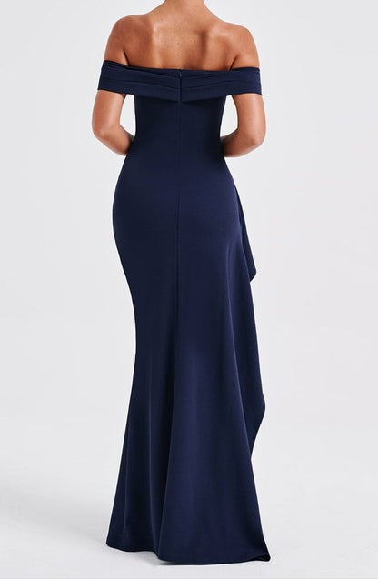 Joyelle Navy Bardot Maxi Dress