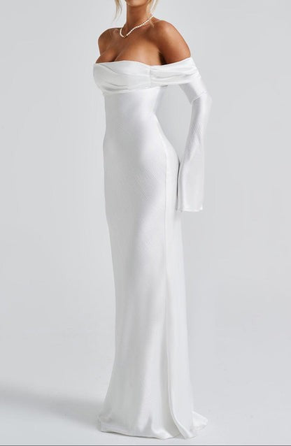 Selene Ivory Bardot Satin Maxi Dress