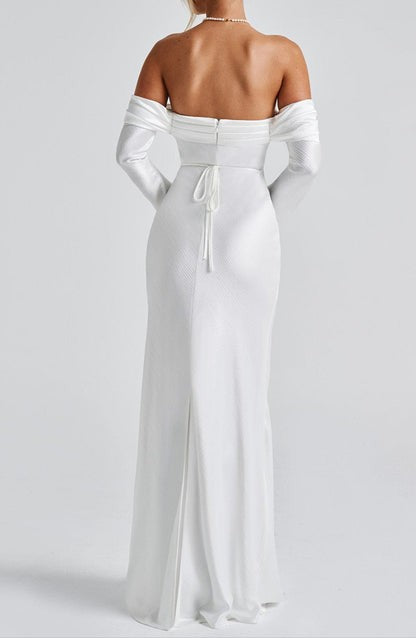 Selene Ivory Bardot Satin Maxi Dress