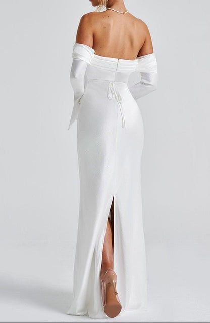 Selene Ivory Bardot Satin Maxi Dress