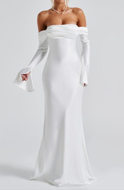 Selene Ivory Bardot Satin Maxi Dress