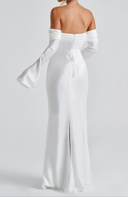 Selene Ivory Bardot Satin Maxi Dress