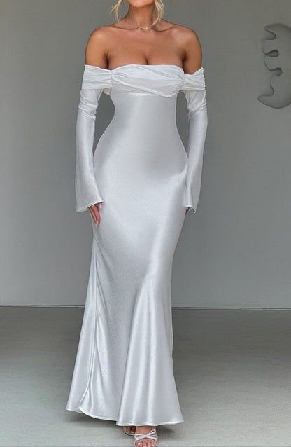 Selene Ivory Bardot Satin Maxi Dress
